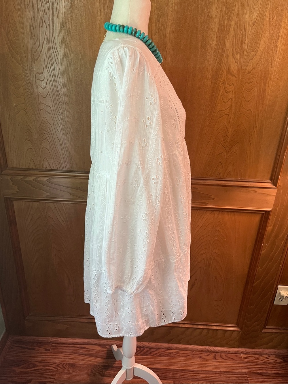 Sz XL Zara White Eyelet Vneck Long Sleeve Mini Dress - Picture 11 of 16